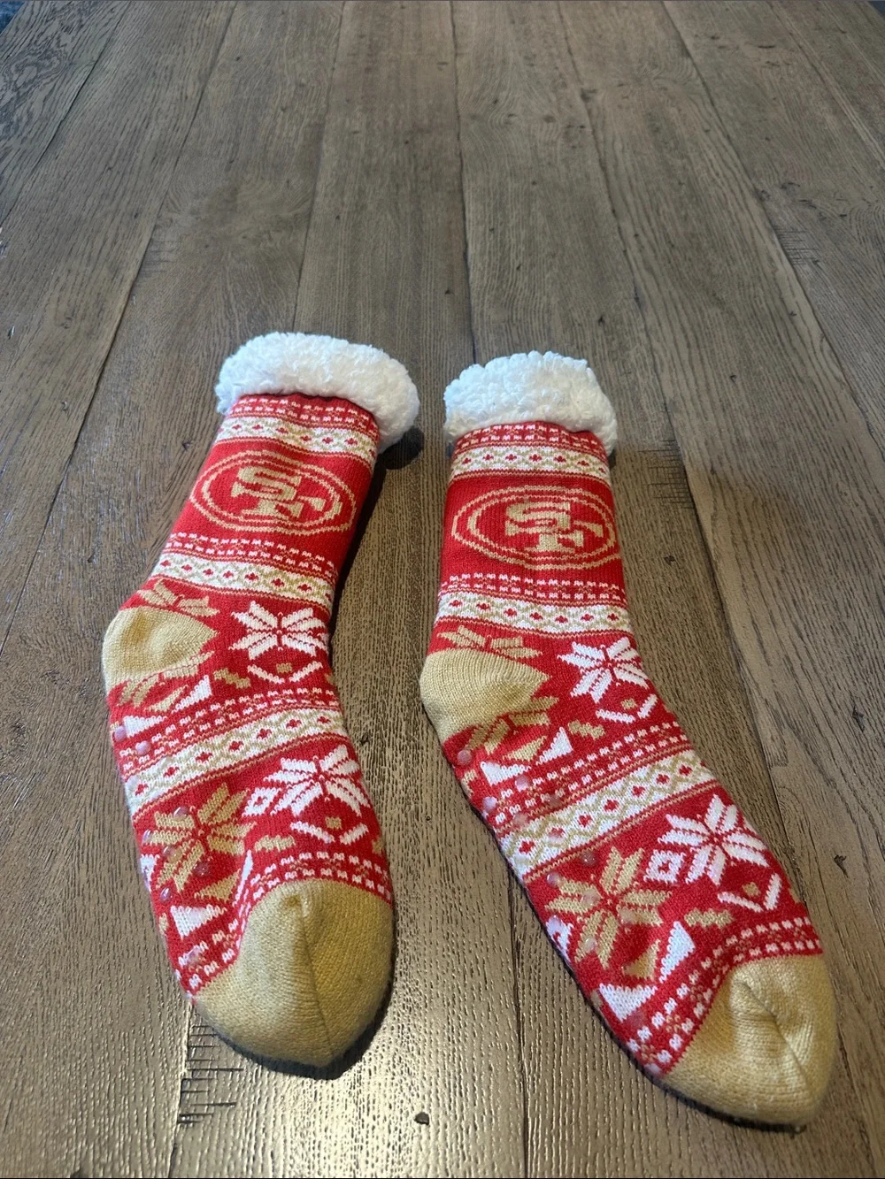 Festive Red Holiday Stocking Set with Gold Accents and Plush White Cuff